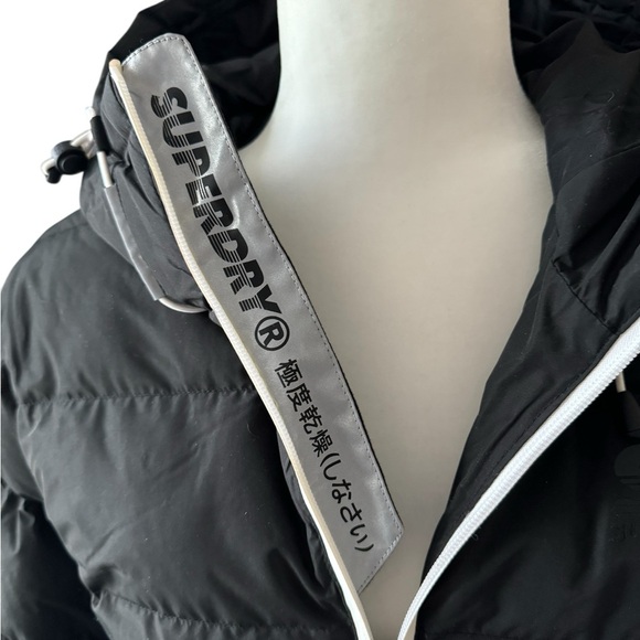 SuperDry Black Hooded Puffer Coat NWOT - Picture 3 of 8